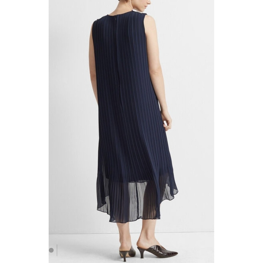 Club Monaco Pleated High‎ Low Dress Navy Blue, Size 10 - Picture 2 of 11